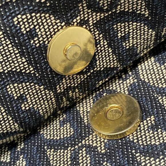 Auth DIOR/ChristianDior Trotteur Navy Dark Navy Cream Jacquard Leather Tote Bag - Picture 12 of 16